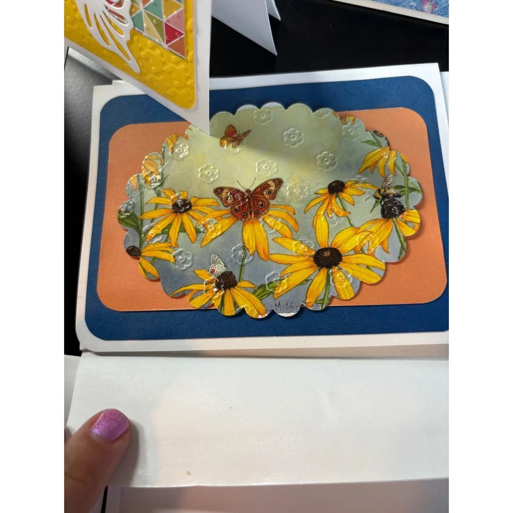 10 Handmade Butterfly Greeting Card Set Embossed Gold Foil Dragonfly Mixed Media